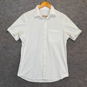 Lululemon Commission Button Shirt Mens Large White Button Short Sleeve M3CUJS